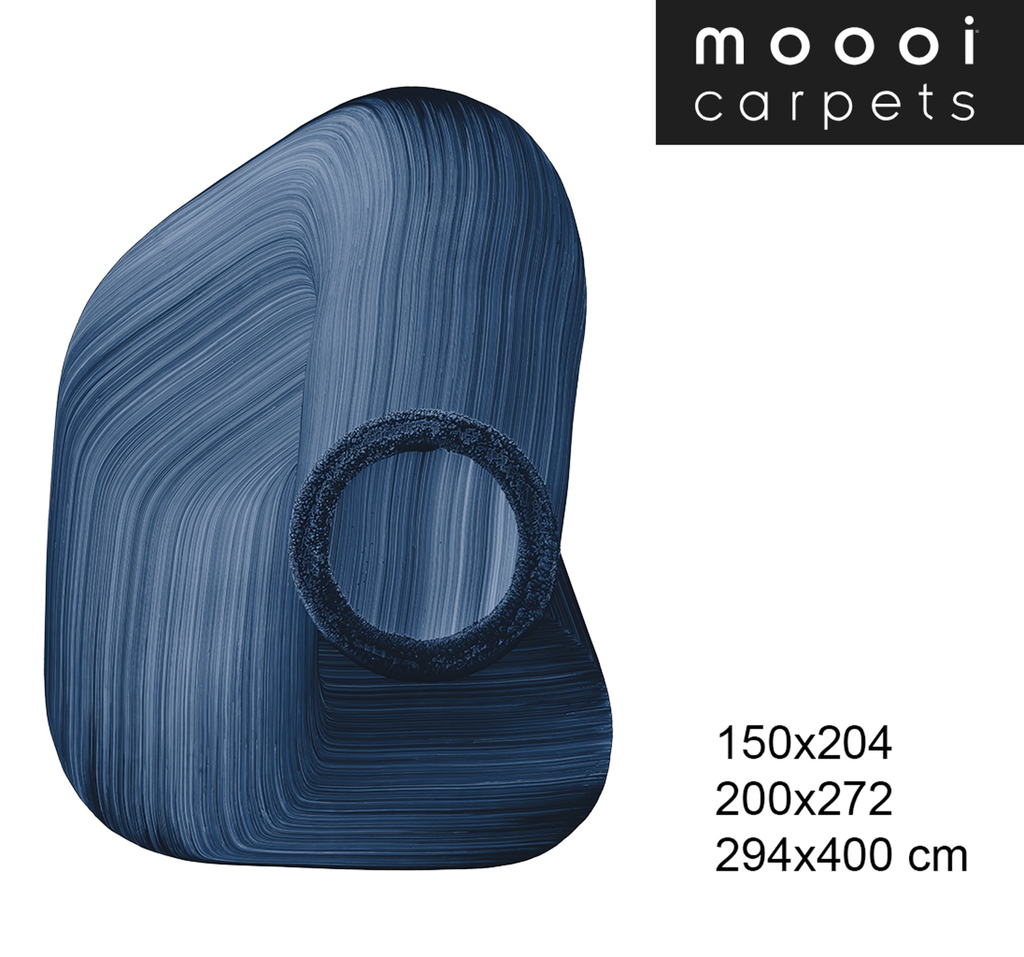 Органический синий ковер Moooi Blue Vortex с плавными линиями и центральным кольцом для офиса или гостиной